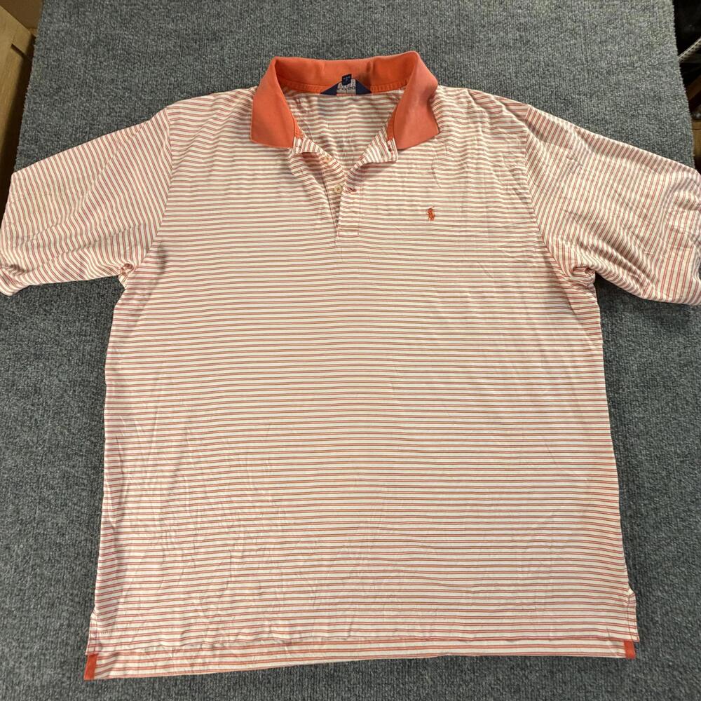 Polo Golf Ralph Lauren Mens Striped Pima Cotton Polo Shirt‎ Orange White XXL